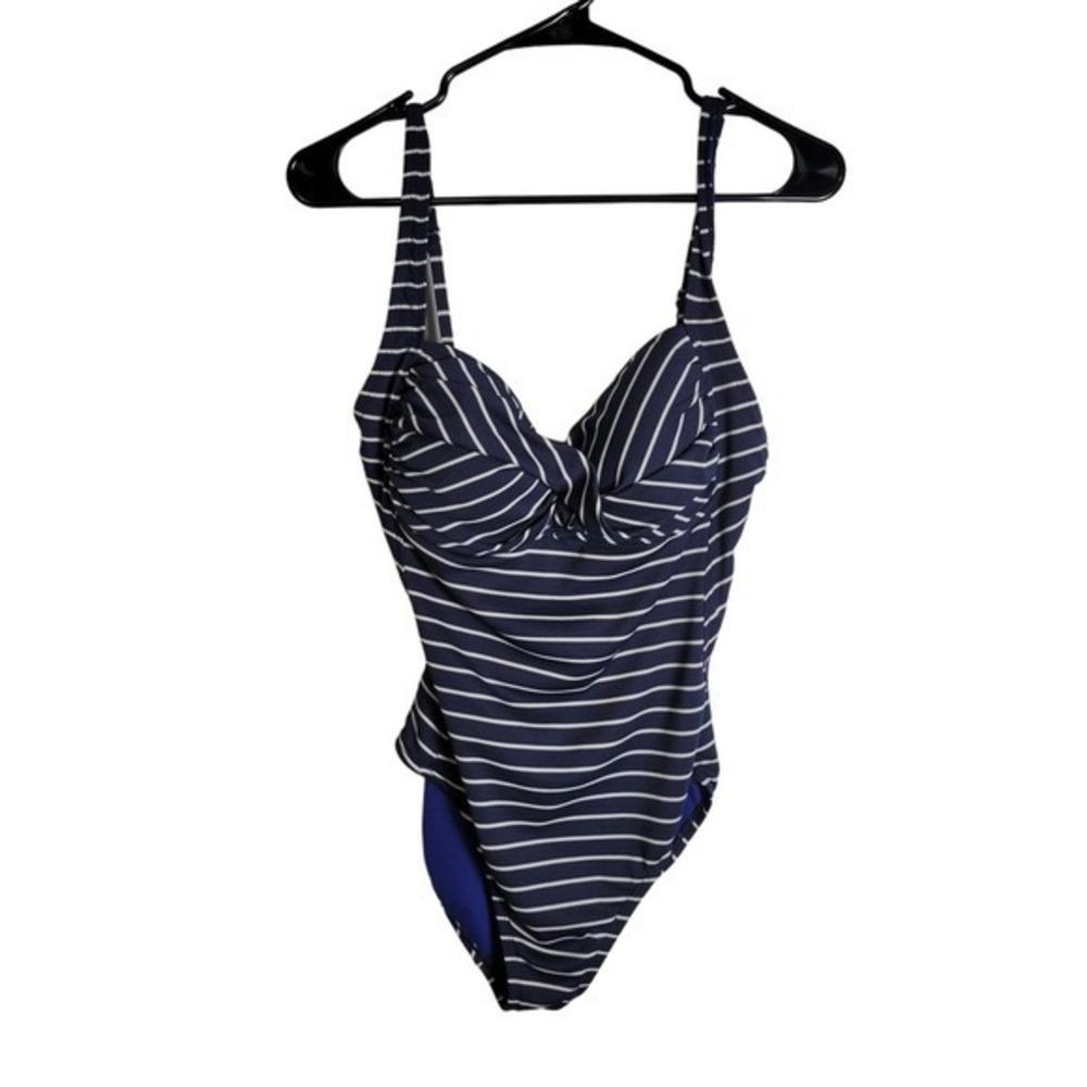 Liz Claiborne Navy and White Striped One Piece Swimsuit